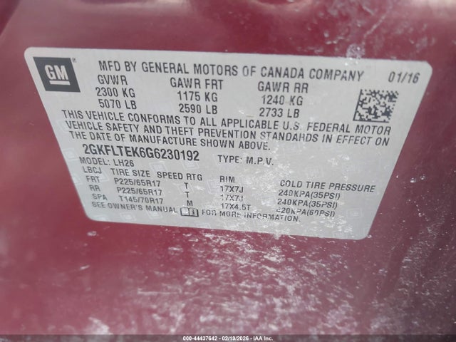 2GKFLTEK6G6230192 GMC Terrain Sle-2
