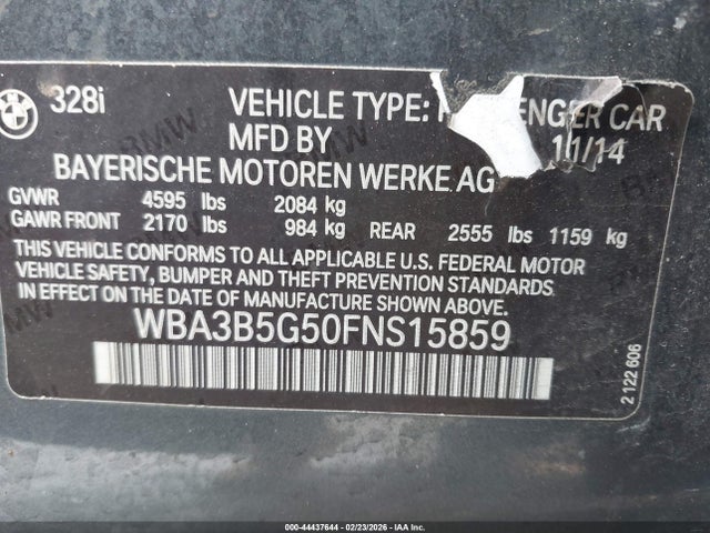 44437644 :رقم المزاد ، WBA3B5G50FNS15859 vin ، 2015 Bmw 328i Xdrive مزاد بيع