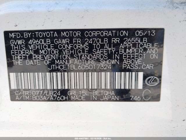 2013 Lexus Gs 350 მანქანა იყიდება აუქციონზე, vin: JTHCE1BL6D5017324, აუქციონის ნომერი: 44437661