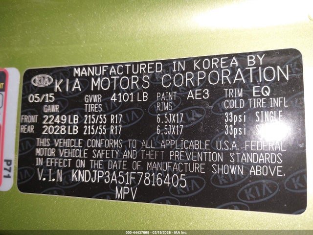 Продажа на аукционе авто 2015 Kia Soul +, vin: KNDJP3A51F7816405, номер лота: 44437665
