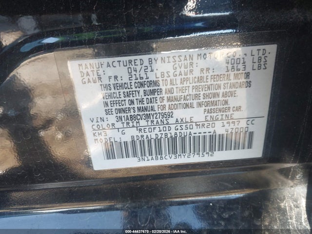 3N1AB8CV3MY279592 Nissan Sentra Sv Xtronic Cvt