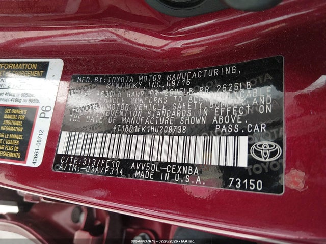 4T1BD1FK1HU208738 Toyota Camry Hybrid Le