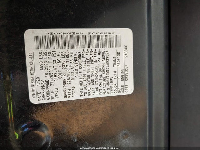 JN8AT2MT7LW039394 Nissan Rogue Sv Fwd
