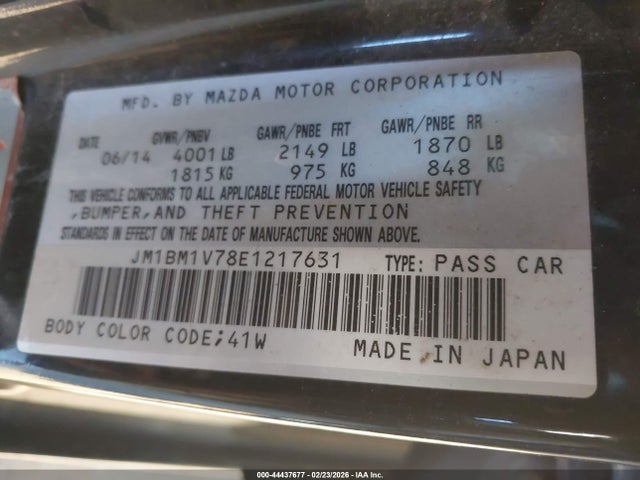 Aukcja sprzedaży 2014 Mazda Mazda3 I Touring, vin: JM1BM1V78E1217631, numer aukcji: 44437677