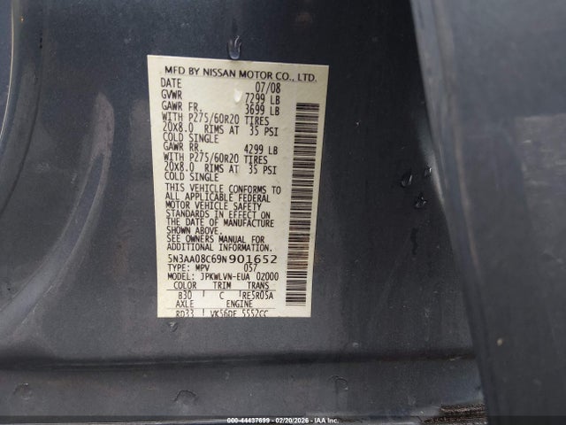Aukcja sprzedaży 2009 Infiniti Qx56, vin: 5N3AA08C69N901652, numer aukcji: 44437699