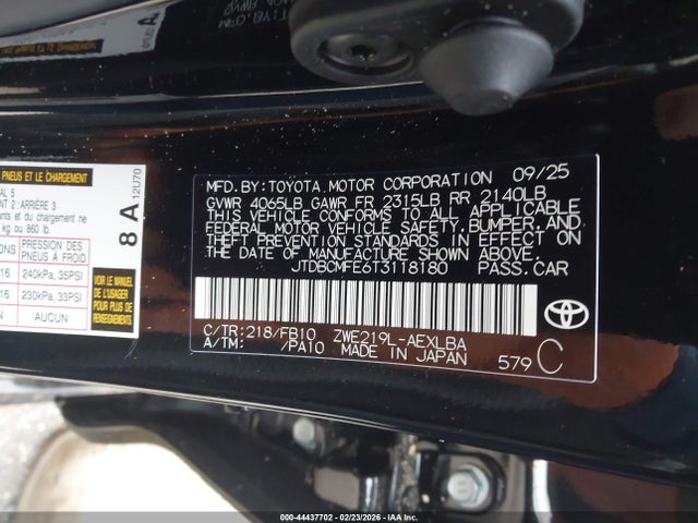 JTDBCMFE6T3118180 Toyota Corolla Hybrid Hybrid Le