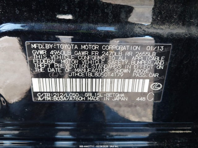 2013 Lexus Gs 350 მანქანა იყიდება აუქციონზე, vin: JTHCE1BL8D5014179, აუქციონის ნომერი: 44437711