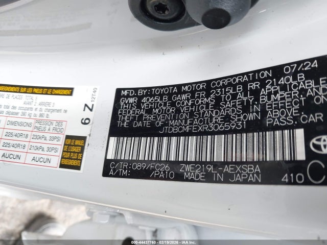 JTDBCMFEXR3065931 Toyota Corolla Hybrid Se