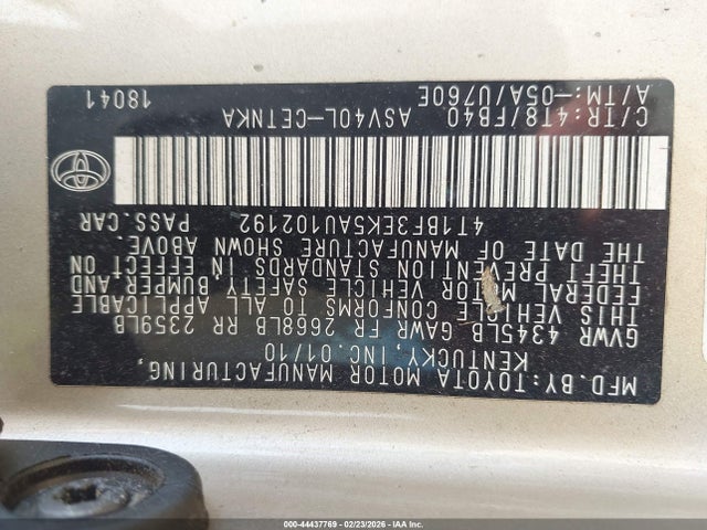 Продаж на аукціоні авто 2010 Toyota Camry Le, vin: 4T1BF3EK5AU102192, номер лоту: 44437769
