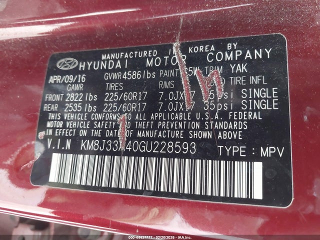 KM8J33A40GU228593 Hyundai TUCSON SE