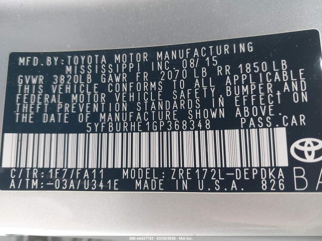 Toyota COROLLA L 2016 5YFBURHE1GP368348 Image 9