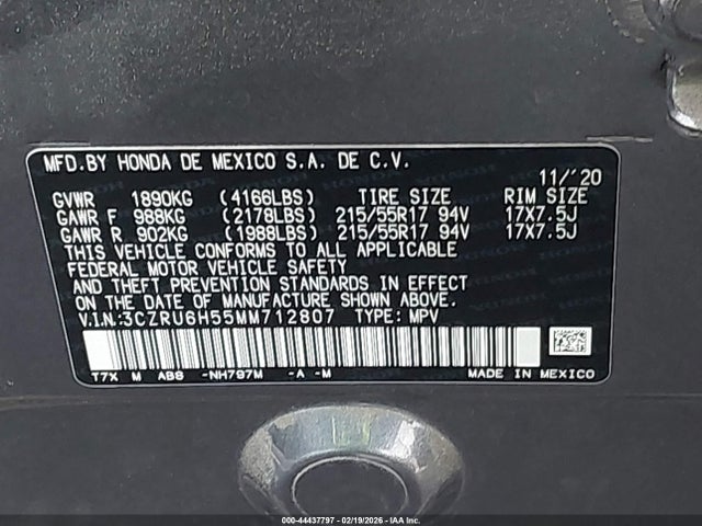3CZRU6H55MM712807 Honda Hr-v Awd Ex