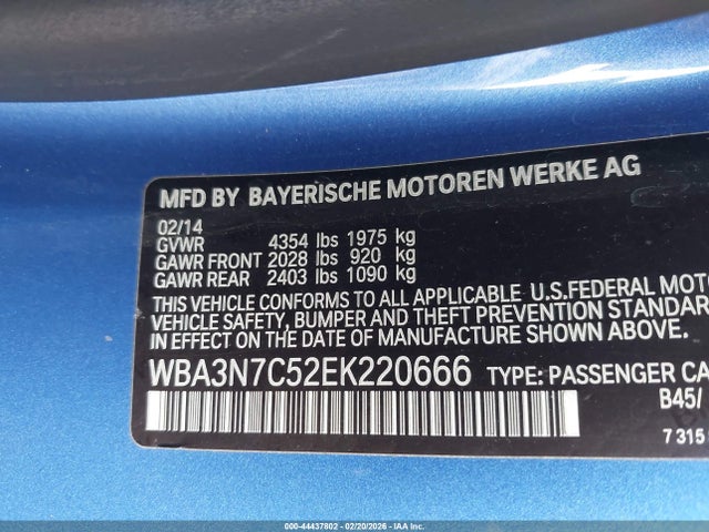 44437802 :رقم المزاد ، WBA3N7C52EK220666 vin ، 2014 Bmw 428i مزاد بيع