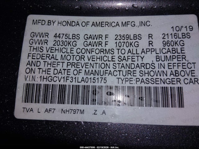 1HGCV1F31LA015175 Honda Accord Sport