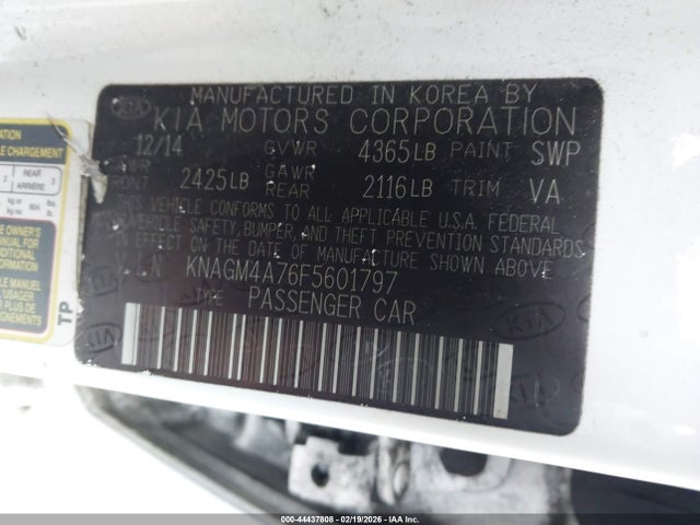 44437808 :رقم المزاد ، KNAGM4A76F5601797 vin ، 2015 Kia Optima Lx مزاد بيع