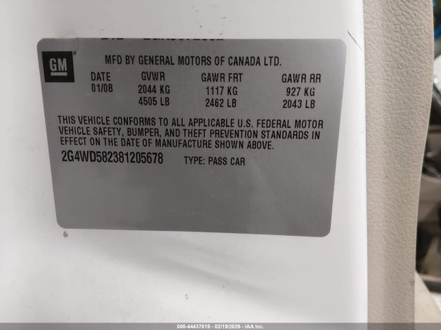 44437819 :رقم المزاد ، 2G4WD582381205678 vin ، 2008 Buick Lacrosse Cxl مزاد بيع