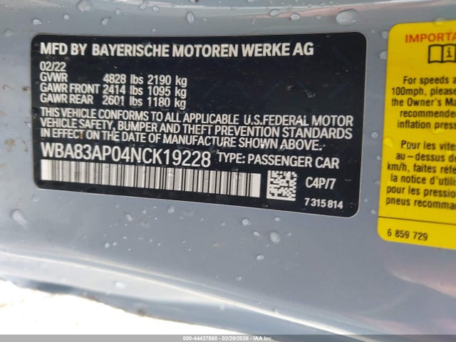 2022 BMW M440I WBA83AP04NCK19228 Photo 8