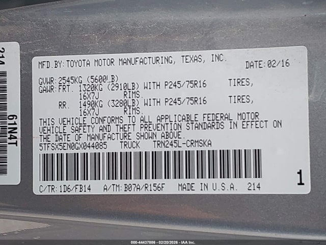 5TFSX5EN0GX044085 Toyota Tacoma Sr