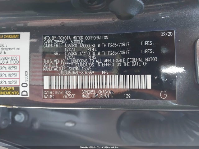 JTEBU5JR6L5804569 Toyota 4runner Sr5 Premium