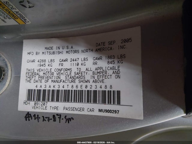 2006 MITSUBISHI ECLIPSE 4A3AK34T86E023488 Photo 8