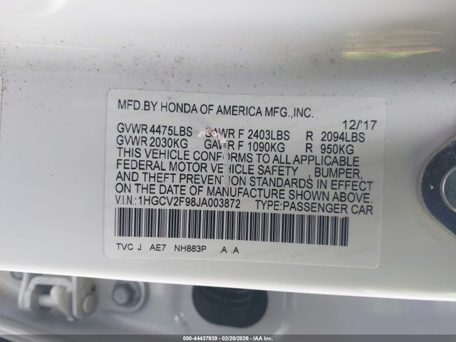 1HGCV2F98JA003872 Honda Accord Touring 2.0t