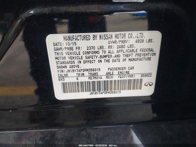 Продажа на аукционе авто 2015 Infiniti Q50, vin: JN1BV7AP0FM356015, номер лота: 44437969