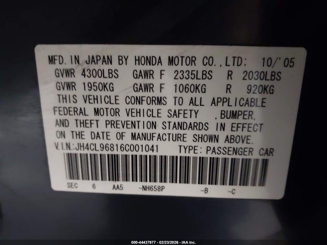 Продаж на аукціоні авто 2006 Acura Tsx, vin: JH4CL96816C001041, номер лоту: 44437977
