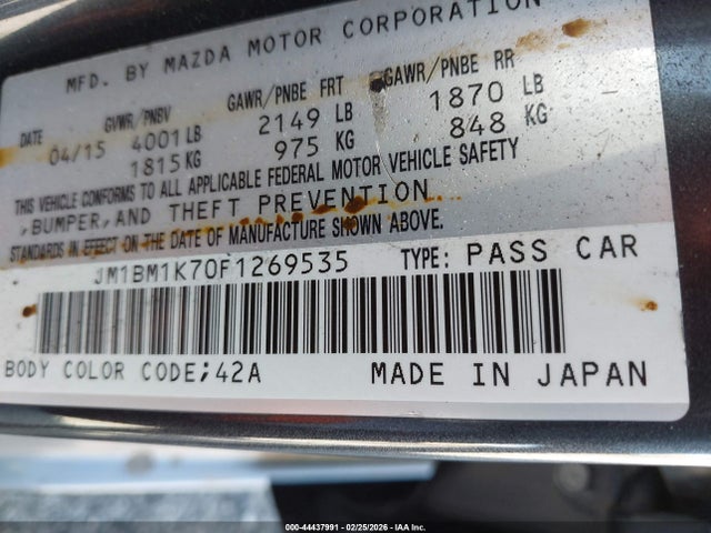 JM1BM1K70F1269535 Mazda Mazda3 I Sport
