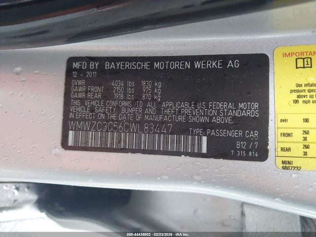 Продаж на аукціоні авто 2012 Mini Cooper S Countryman, vin: WMWZC3C56CWL83447, номер лоту: 44438002
