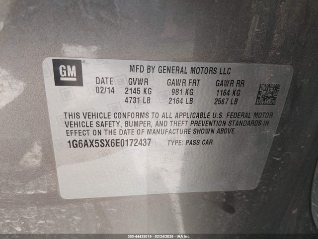 44438019 :رقم المزاد ، 1G6AX5SX6E0172437 vin ، 2014 Cadillac Cts Luxury مزاد بيع