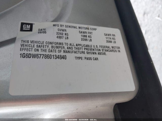 44438058 :رقم المزاد ، 1G6DW677860134840 vin ، 2006 Cadillac Sts V6 مزاد بيع