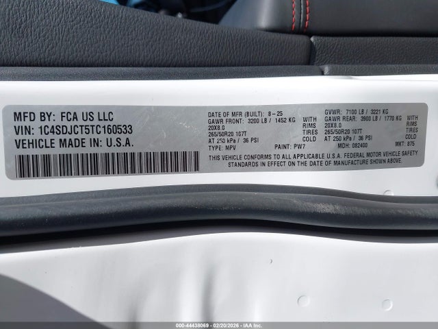 Продаж на аукціоні авто 2026 Dodge Durango Gt Plus Hemi V8 Awd, vin: 1C4SDJCT5TC160533, номер лоту: 44438069