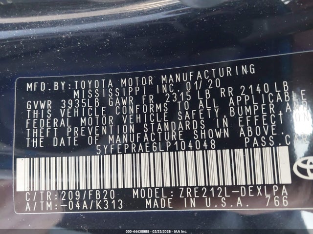 5YFEPRAE6LP104048 Toyota COROLLA LE