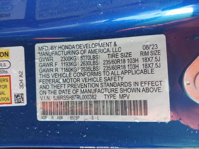 5J6RS5H87RL000382 Honda Cr-v Hybrid Sport-l