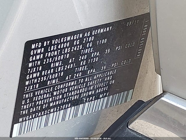 2012 VOLKSWAGEN TIGUAN WVGAV7AX3CW527098 Photo 8