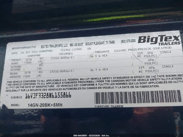 Aukcja sprzedaży 2022 Big Tex Trailer Co Inc Gooseneck Flatbed, vin: 16V3F3328N6155866, numer aukcji: 44438091
