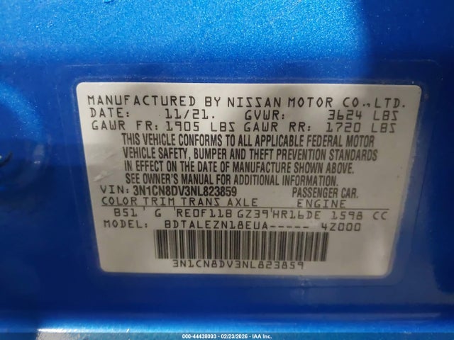 3N1CN8DV3NL823859 Nissan Versa 1.6 S Xtronic Cvt