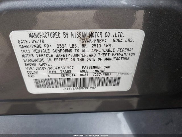 Aukcja sprzedaży 2015 Infiniti Q50 Premium, vin: JN1BV7AR6FM391207, numer aukcji: 44438114