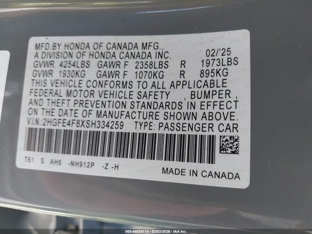 2025 HONDA CIVIC HYBRID 2HGFE4F8XSH334259 Photo 8