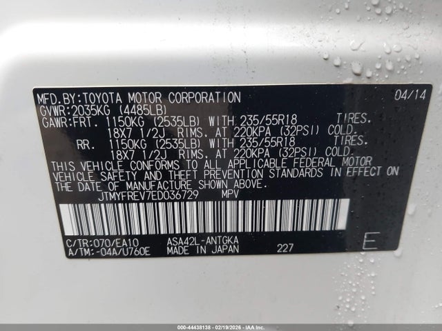 Toyota Rav4 Limited 2014 JTMYFREV7ED036729 Image 9