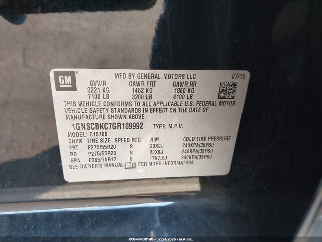 Chevrolet Tahoe Lt 2016 1GNSCBKC7GR109992 Image 9