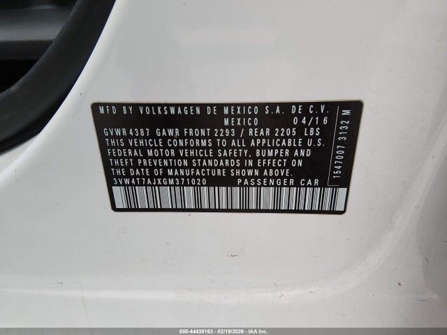 Aukcja sprzedaży 2016 Volkswagen Jetta 2.0t Gli Se, vin: 3VW4T7AJXGM371020, numer aukcji: 44438163