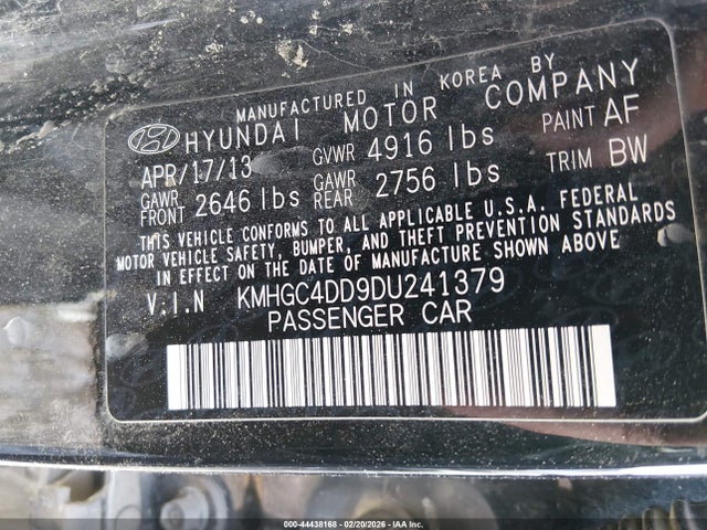 Aukcja sprzedaży 2013 Hyundai Genesis 3.8, vin: KMHGC4DD9DU241379, numer aukcji: 44438168