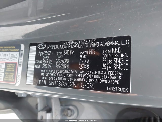 5NTJBDAEXNH027055 Hyundai Santa Cruz Sel