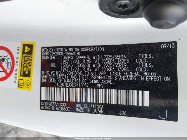 44438188 :رقم المزاد ، JTJZK1BAXE2418037 vin ، 2014 Lexus Rx 350 مزاد بيع