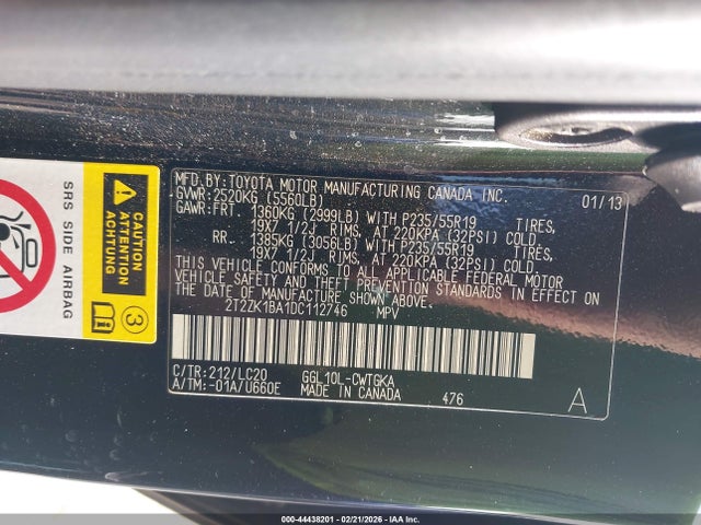 44438201 :رقم المزاد ، 2T2ZK1BA1DC112746 vin ، 2013 Lexus Rx 350 مزاد بيع