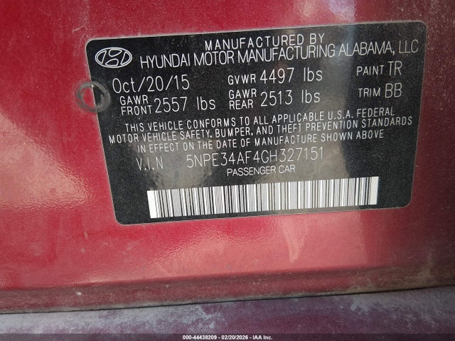 Hyundai Sonata Limited 2016 5NPE34AF4GH327151 Image 9