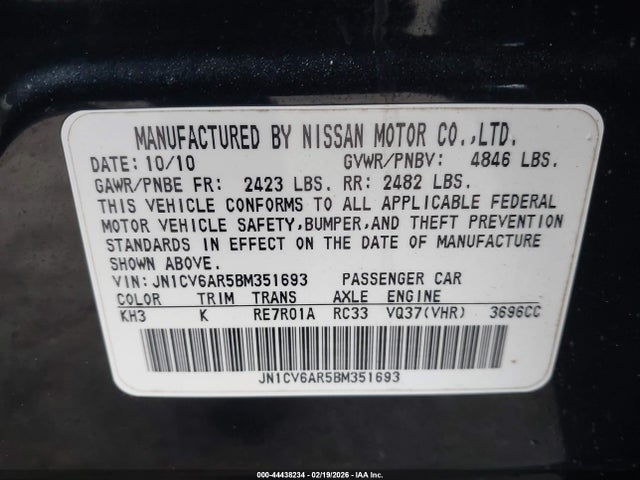 Продаж на аукціоні авто 2011 Infiniti G37x, vin: JN1CV6AR5BM351693, номер лоту: 44438234