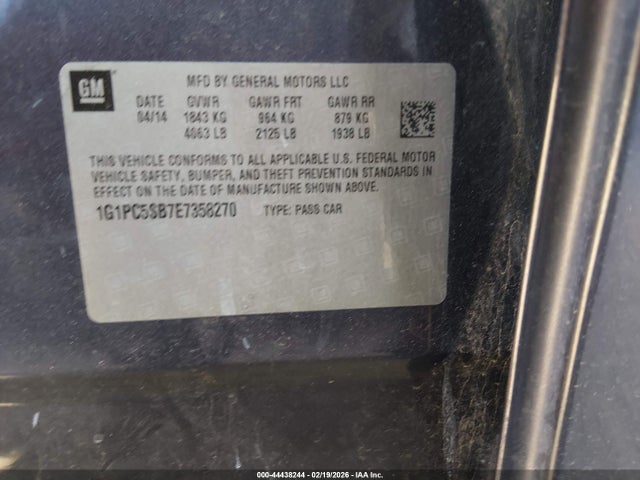 1G1PC5SB7E7358270 Chevrolet Cruze 1lt Auto