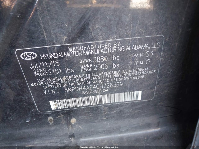 5NPDH4AE4GH726369 Hyundai ELANTRA SE